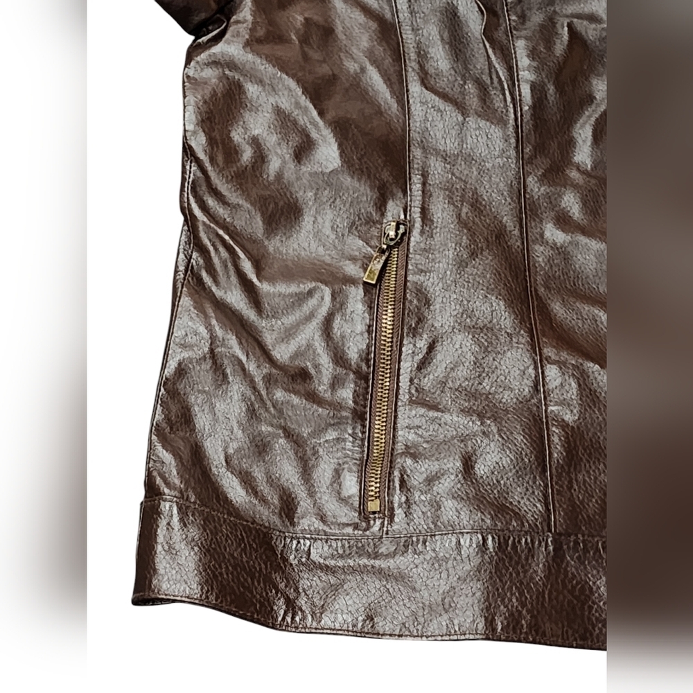 Jessica London Leather Jacket 26W Brown Plus Size 3X Quilted Moto - Picture 6 of 12